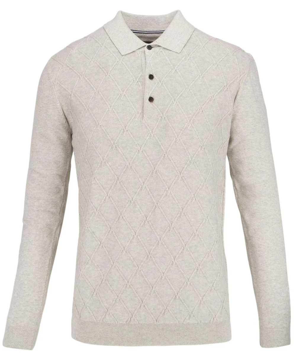 Guide London Light Grey Cross Cable Knit Polo/2222